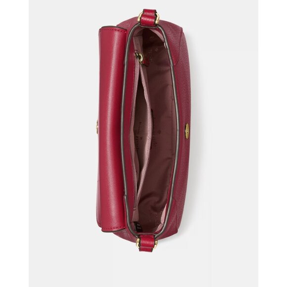 New Kate Spade Monica Small Flap Crossbody bag Pebble Leather Red Jam - Picture 3 of 6
